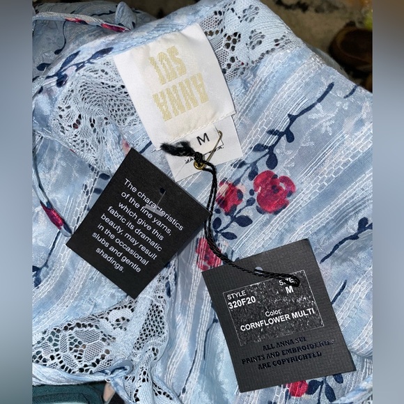 NWT 2pc SET🌹 SS20 Long Stem Roses Silk Tunic Blouse Matching Shorts -Cornflower - Picture 11 of 15